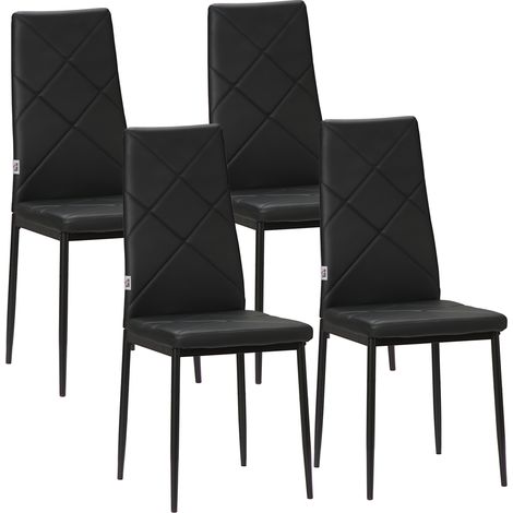 Lot de 4 chaises de salle à manger style Chesterfield acier synthétique noir (1/5)