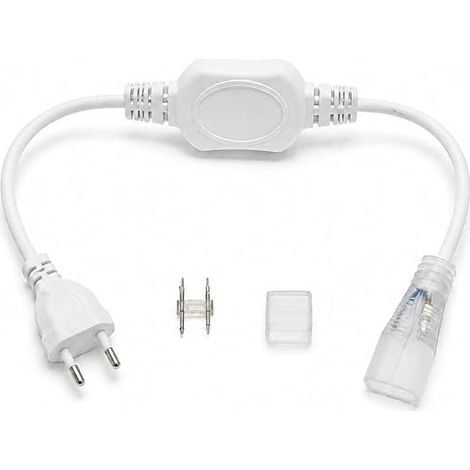 LED Strip Connection Kit 220V Max Power 6A / 750W IP65 Outdoor Use Includes Plug, 2 Pin Connector (10mm Spacing) and Finishing Cap (1/5)