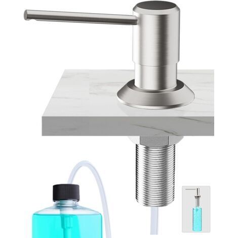 Distributeur Savon Encastrable, Distributeur Savon Cuisine pour Évier, Distributeur Liquide Vaisselle avec Bouteille 300 ML et Tuyau 1,2 M, Distributeur de Savon Cuivre, Acier Inoxydable Brossé (1/5)