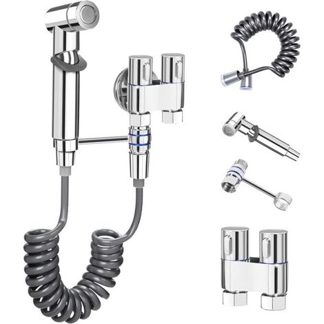 Kit doccetta bidet cromata per WC – con nucleo in ottone, valvola di intercettazione, tubo flessibile e supporto inclusi – per l'igiene personale e un WC pulito.