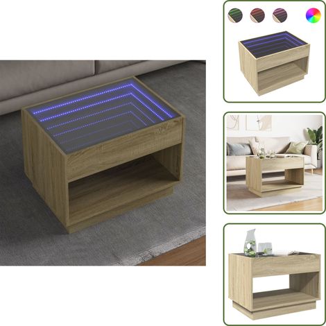 Couchtisch mit Infinity-LED Sonoma-Eiche 70x50x50 cm - Couchtisch - Couchtische - Beistelltisch - Sofatisch (1/5)