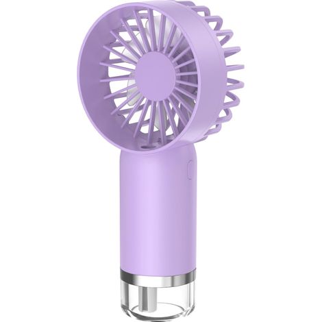 Mini ventilador portátil recargable por USB de 3 velocidades con función de nebulización – Dispositivo de refrigeración para la oficina o la playa, color morado claro. (1/5)