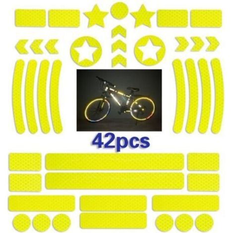 42 Pièces Sticker reflechissant Casque Velo,Bande reflechissante Velo autocollante,Autocollants Réfléchissants pour Vélos,Sticker reflechissant Velo pour Scooter(jaune)
