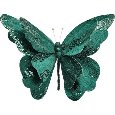 TrAdE Shop Traesio - Rametto Decorativo Natalizio A Farfalla In Velluto Con Paillettes Medio Ornamento Feste - Verde (1/2)