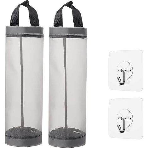 2 Pieces Foldable Hanging Plastic Bag Holder, Waterproof Washable for Kitchen with 2 Hooks (Gray) (1/5)