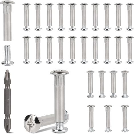 Lot de 30 Vis de Fixation M6 pour Bois d'une Épaisseur de 36 à 46 mm, Vis pour Meuble en Acier Nickelé, Connecteurs d'Armoires avec Tête Phillips PH2 (1/5)