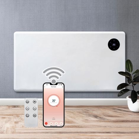 Purus 1500W WIFI Electric Radiator Panel Heater White Wall Mounted or Floor Standing Bathroom Safe Timer and Thermostat (1/5)