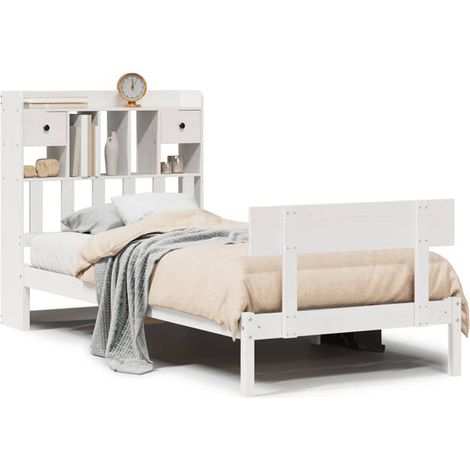 Lit bibliothèque blanc (matelas non inclus) 75 x 190 cm en pin massif (1/5)