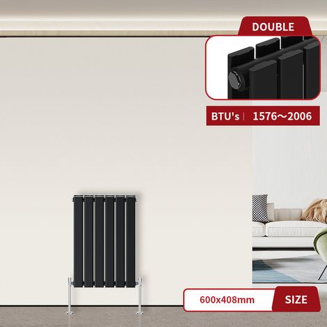 Flat Panel Radiator Black Horizontal 600 x 408mm Double Column