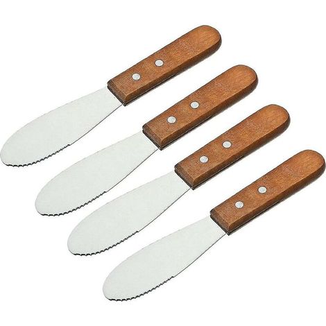 Lot de 4 supports pour couteaux à tartiner le beurre, couteau à tartiner le fromage en acier inoxydable avec manche en bois, couteau à beurre avec bord tranchant pour une coupe facile et SpringCREA