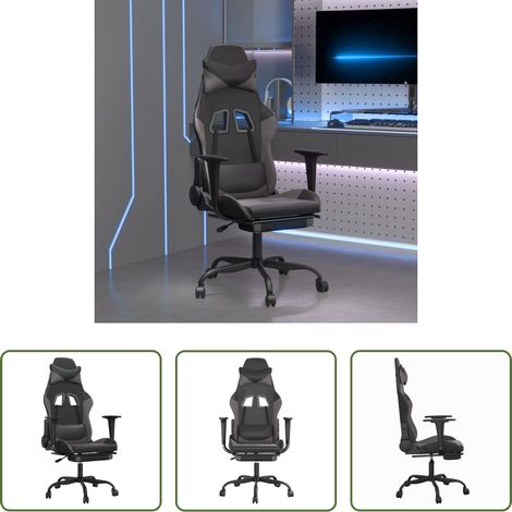 vidaXL Gamingstuhl Kunstleder - Gaming-Stuhl mit Fußstütze Schwarz und Grau Kunstleder (1/5)