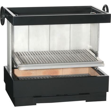 Barbecue charbon de bois inox à poser – Foyer en briques réfractaires – Système de réglage de hauteur – Grilloir en V inox – Escalor