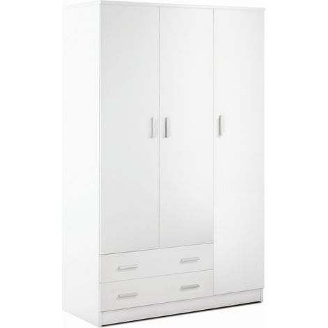Armoire 3 portes, 2 tiroirs, 115L x 52P x H182 cm, finition blanc lisse, Sarmog (1/5)