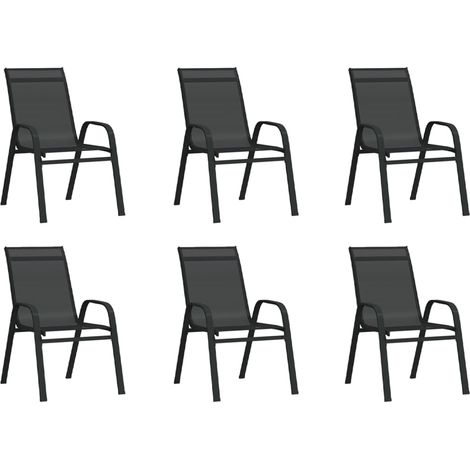 Lot de 6 Chaises empilables de jardin,Fauteuils d'extérieur Noir Tissu textilène -TF30384 (1/5)
