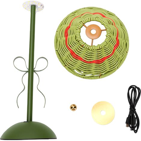 Lampe de table en rotin 3 couleurs réglable USB rechargeable bureau tissé pour bar restaurant vert (1/5)