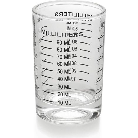 Verre doseur - Mini verre doseur - Verre à expresso - Verre à cocktail - Convient aux liquides et ingrédients secs - Noir - 90 ml (1/5)