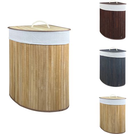 Cesto Biancheria PortaBiancheria Angolare Pieghevole In Vero Bamboo 73 Litri di Capacità Con Manici In Corda Bucato e Coperchio Panni Sporchi Rettangolare in Tre Colorazioni Naturale (1/4)