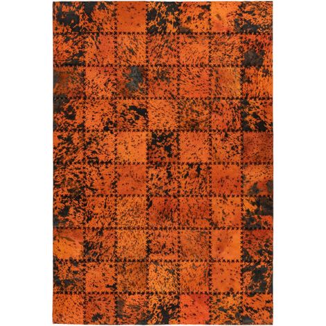 Tapis Patchwork en Cuir Fait Main "Voila" Orange 160 x 230 cm (1/4)
