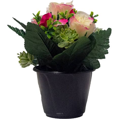 Pot de fleurs artificielles pour le cimetière H 22 cm D 18 cm Rose-crème - couleur: Rose-crème