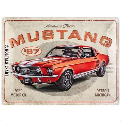 Nostalgic-Art Targhe Vintage Ford Mustang – GT 1967 Red – Idea Regalo per Accessori per Auto, in Metallo, Design Retro per Decorazione, 30 x 40 cm (1/5)