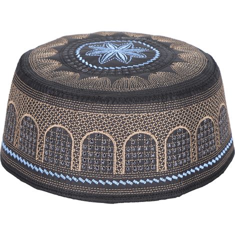 Muslim Hat Islamic Worship Prayer Embroidery Saudi Arabia Men Headwear Polyester Cotton Black59 (1/5)