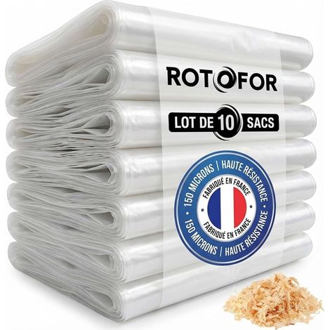 10 bolsas de plástico para recoger virutas de madera y polvo - Duraderas - Transparentes - Fabricadas en Francia - 500 mm de diámetro x 1400 mm de largo x 150 micras de espesor (1/5)