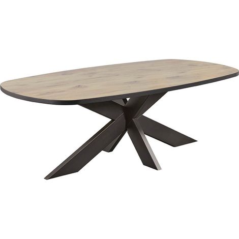 CANYON - Table Ovale 200cm Aspect Bois Piètement Araignée Métal Noir (1/4)