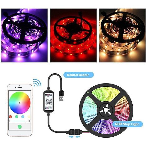 Bande LED 5050 RGB 5050 avec alimentation USB, rétroéclairage TV, application Bluetooth et musique intégrées, 5 m (16,4 pi) (1/5)