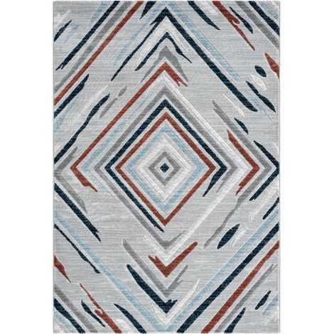 Tapis salon et chambre 120x160 orange et bleu tissé motif géométrique SOLGA E (1/5)