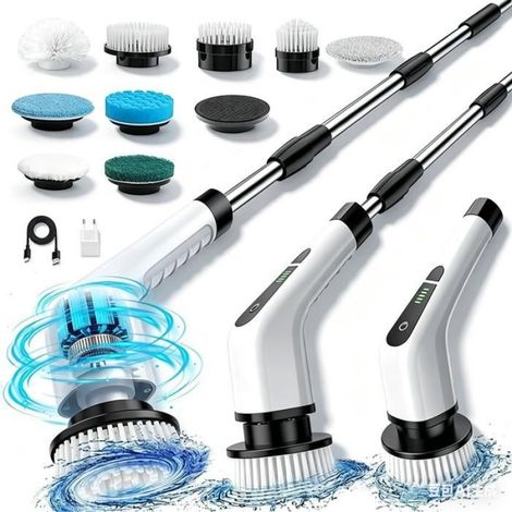 Elektrische Reinigungsbürste, 137 cm rotierende Reinigungsbürste, 10 austauschbare Bürstenköpfe, für Küche, Boden, Badewanne, Auto (1/5)