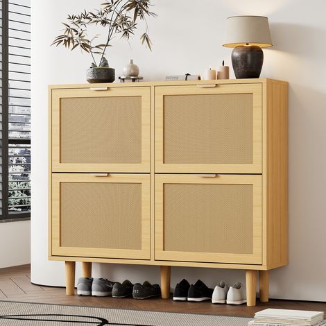 Mobile scarpiera a 4 ribalte in rattan, rovere chiaro 100 x 25 x 90,3 cm HAVRYA (1/5)