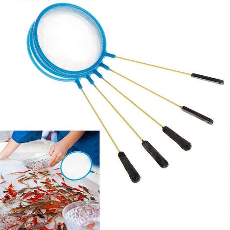 Lot de 5 épuisettes, filet fin de 10 cm, accessoires d'aquarium, convient pour la capture de poissons et de crevettes, poignée en plastique. (1/2)