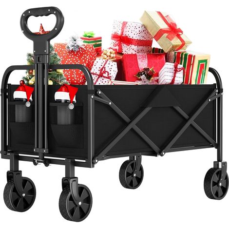 Chariot À Main Pliable Tout Terrain, Capacité 172kg/220L, Roues 360°, Matériau Imperméable pour Camping, Plage et Jardin ,Noir (1/5)