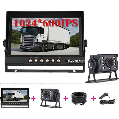 Caméra de surveillance interieur / exterieur Caméra de recul sans fil pour véhicule 2,4 GHz, moniteur LCD 9 pouces pour camion, bus, camping-car, remorque, pelle, 12 V-24 V, angle 120 ° (1/3)