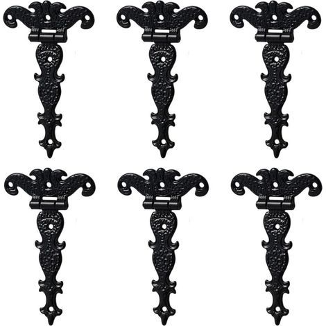 Antique Zinc Alloy Hinges - Retro Carved Decorative Hinges - T-Hinges for Doors, Cabinets, Jewelry Boxes - Black, 6 Pack (1/4)
