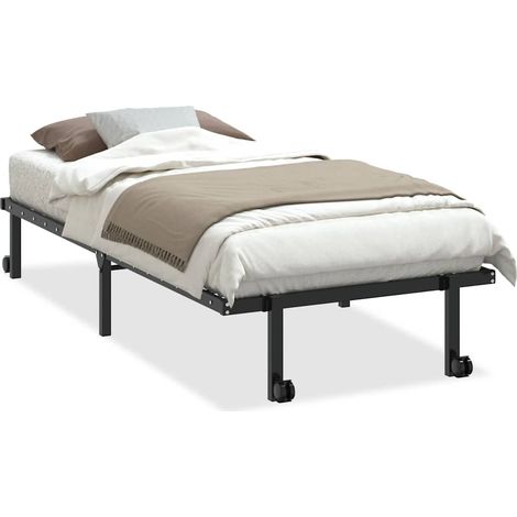 Lit simple Lit adulte Cadre de lit sans matelas pliable noir 90x200 cm acier (1/5)