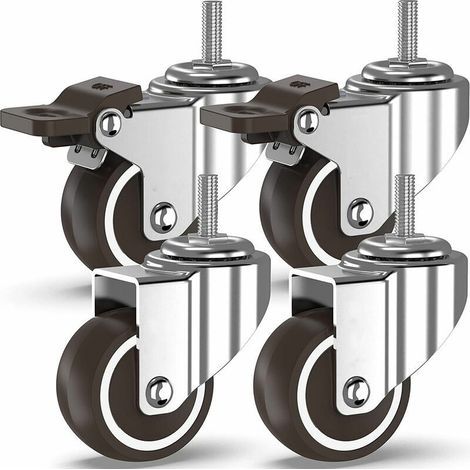 GENERIC-Roulettes pivotantes -4 à tiges filetées, roulettes pour meubles, roues à freins pour transport industriel de planches (50 mm avec tiges M10, 2 avec freins, 2 sans freins) (1/4)