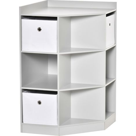 Estantería infantil de esquina con 9 cubos y 3 cajas de tela MDF gris 57,4x57,4x94 cm (1/5)