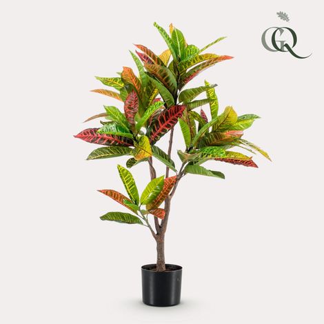 Croton Artificiel Codiaeum Plante Verte Décorative Intérieur Tronc en Bois Multicolore 95 cm - PANGIVO (1/5)
