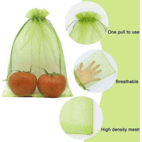 100 sachets en organza, 20 x 30 cm, sachets de protection pour fruits, filets à cordon, protection verte contre les nuisibles pour plantes, fruits, (1/5)