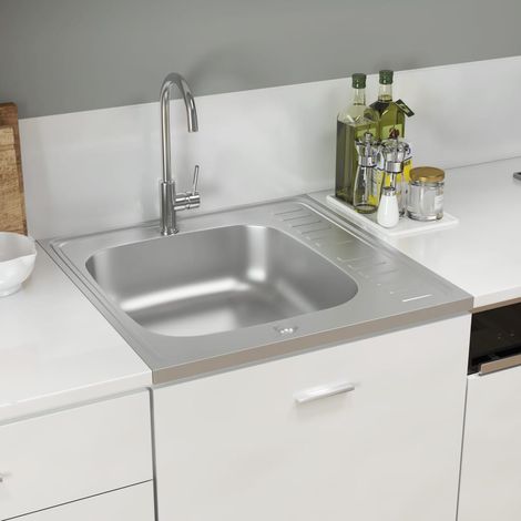 Jeu d'évier de cuisine et égouttoir,Évier 1 Bac,Vasque pour cuisine argenté 600x600x155 mm inox MEMV638411 (1/5)
