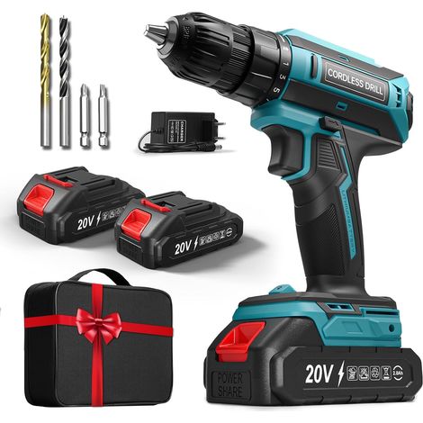Perceuse Visseuse Sans Fil avec 2 Batteries, Perceuse Devisseuse Sans Fil 20V, Couple Max 42Nm, Visseuse Devisseuse 2 Vitesses LED, Compatible avec Batteries 20V, 25+1 Couple, 10mm Mandrin (1/5)