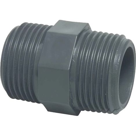 Profec Doppelnippel mit Achtkant, PVC-U, 3/8 Zoll AG, 10 bar, grau (1/3)