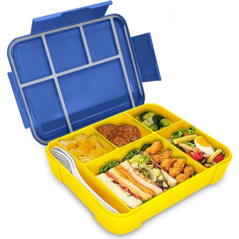 Boîte à lunch - boîte à goûter - boîte à goûter compartimentée - Boîte à lunch étanche - Bleue et jaune - Plastique (1/5)