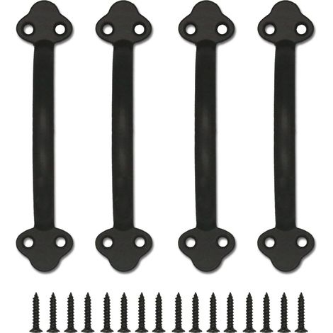 Lot de 4 poignées de porte coulissantes noires en forme de D, poignées de porte rétro pour tiroirs de placard, abri de jardin, armoire, etc., avec vis - 142,5 mm
