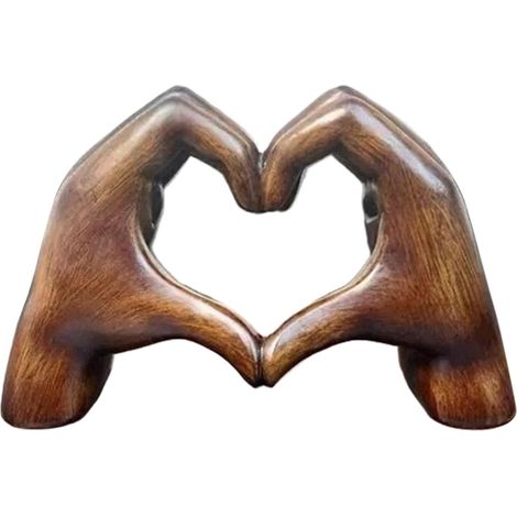 Sculpture Mains En Forme De Coeur - Décoration En Résine Pour Bureau Et Intérieur - 11 Cm - Brun (1/5)