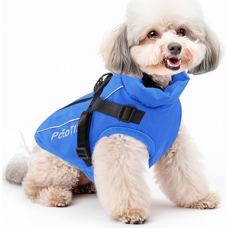 Manteau imperméable pour Chien de Petite Taille, Veste Chaude réfléchissante avec Harnais pour l'hiver, Costume de Ski, Pull pour Chien, en Coton, Bleu, Taille M (1/5)