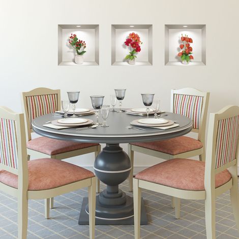 3 stickers effect 3D Dahlia rouge, orange et fleurs de groseilles 30 x 90 cm (1/4)