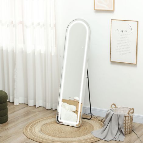 Specchio a figura intera con luci LED 150x40 cm, cornice in lega di alluminio, illuminazione a 3 colori, colore argento. (1/5)