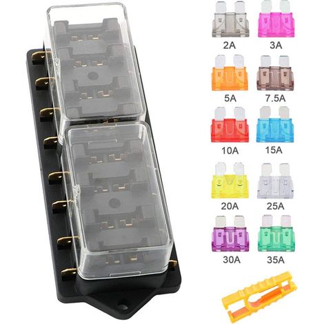 8 Way Car Fuse Box, 12 V/24 V/32 V/48 V Universal Standard Blade Fuse Holder with Waterproof Cover and 10 Blade Fuses for Car, Truck, Boat, Marine (1/5)